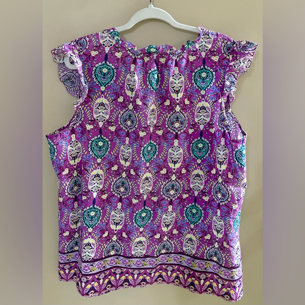 Talbots Purple Blouse with Blue and White Patterns - Picture 2 of 3
